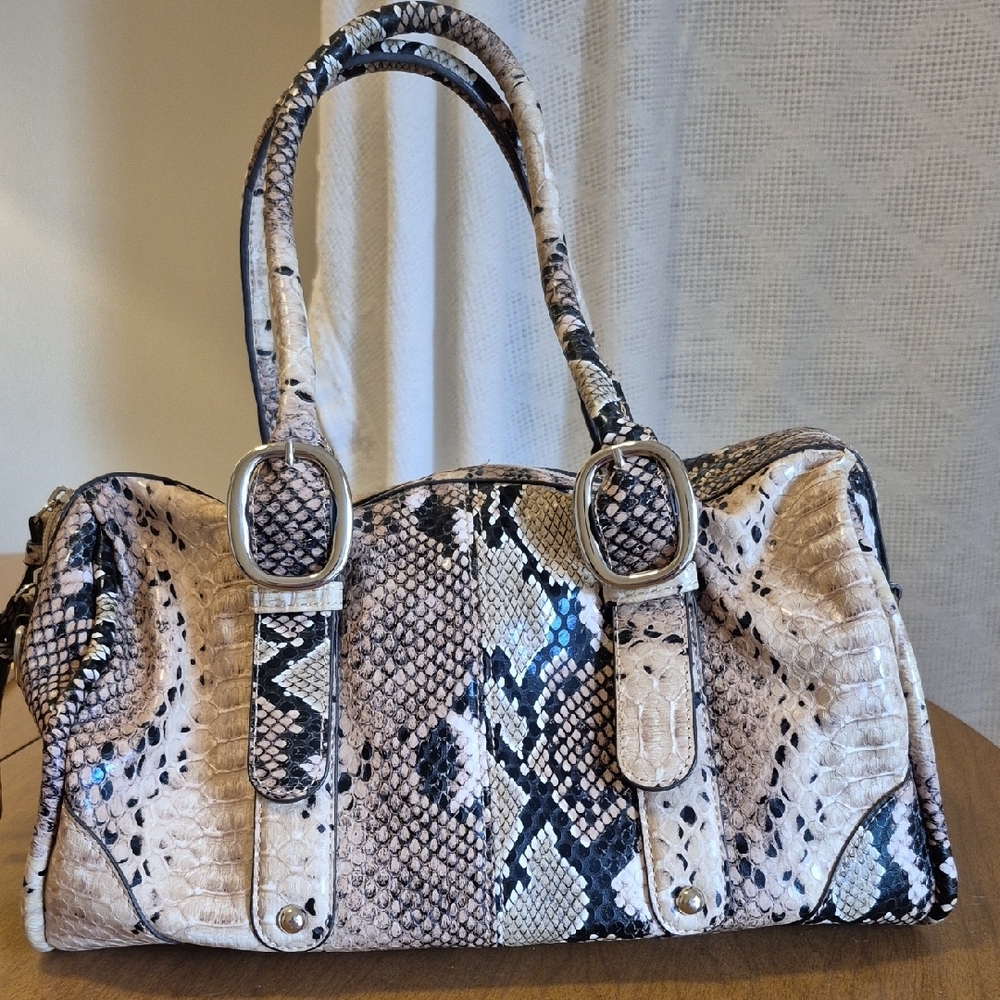 New Directions Cream and Black Satchel with Sophisticated Design